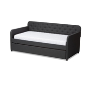 Baxton Studio Camelia Modern and Contemporary Charcoal Grey Fabric Upholstered Button-Tufted Twin Size Sofa Daybed with Roll-Out Trundle Guest Bed Baxton Studio restaurant furniture, hotel furniture, commercial furniture, wholesale bedroom furniture, wholesale bed, classic twin beds